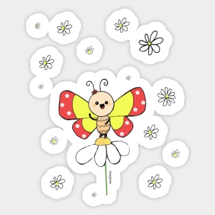 The butterfly dances on the flower Sticker